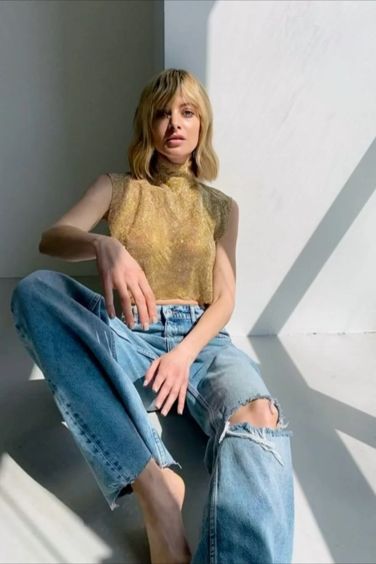 Full Rhinestone High Neck Crop Top - Image 5