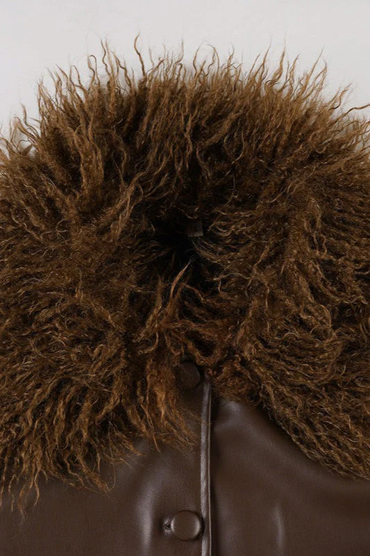 Fur Collar Leather Spliced Jacket - Image 4