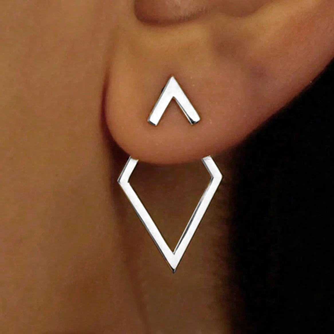 Geometric Double Layer Diamond Earrings - Image 5