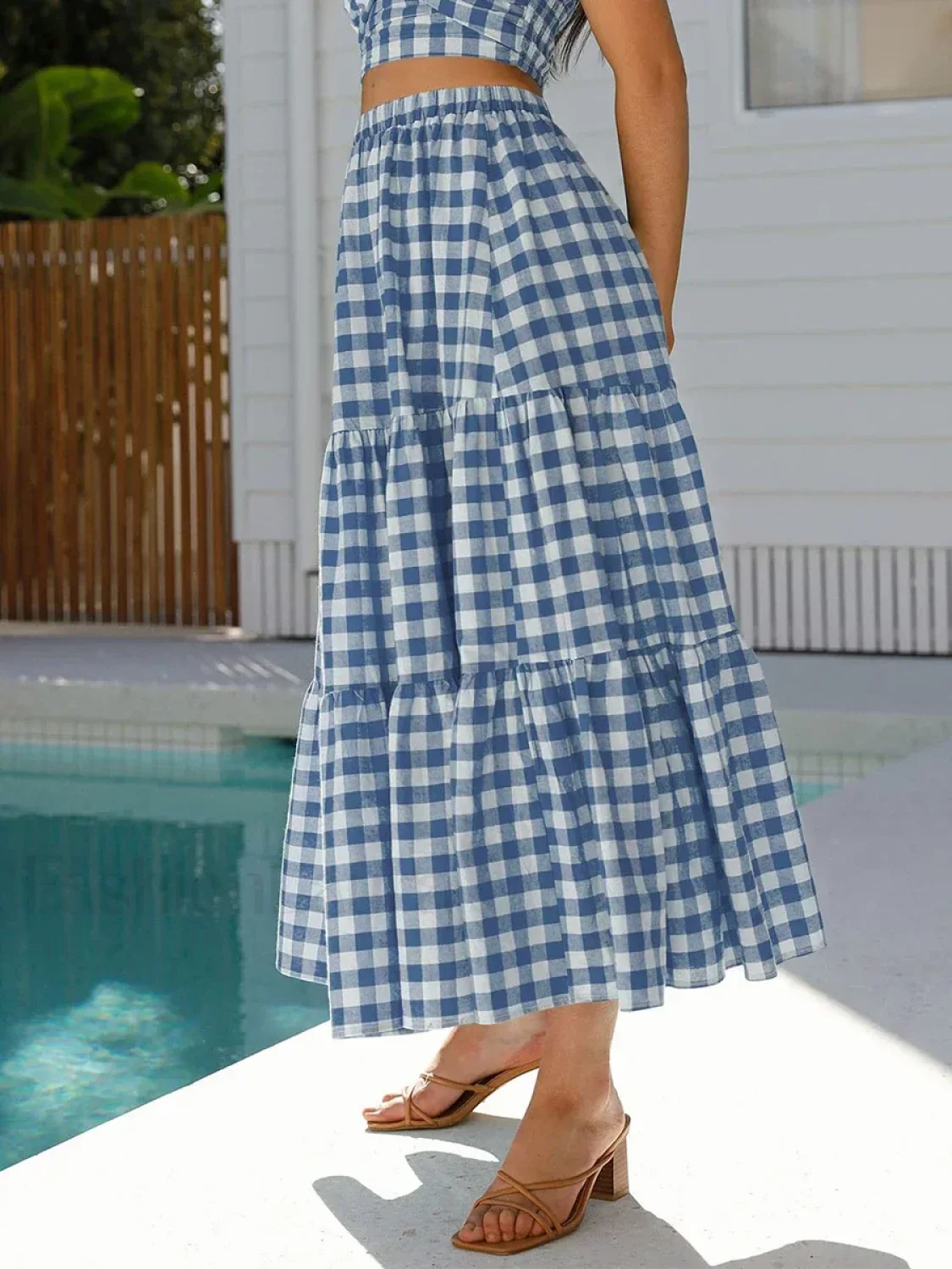 Gingham Patchwork Tiered Maxi Skirt - Image 5