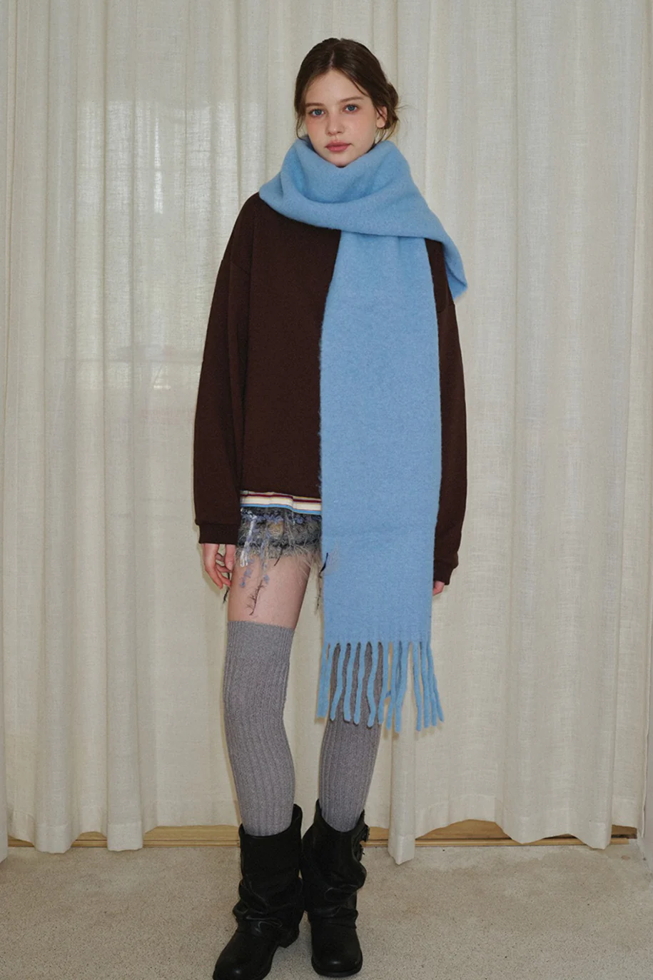 Glacier Blue Solid Wool Blend Scarf - Image 2