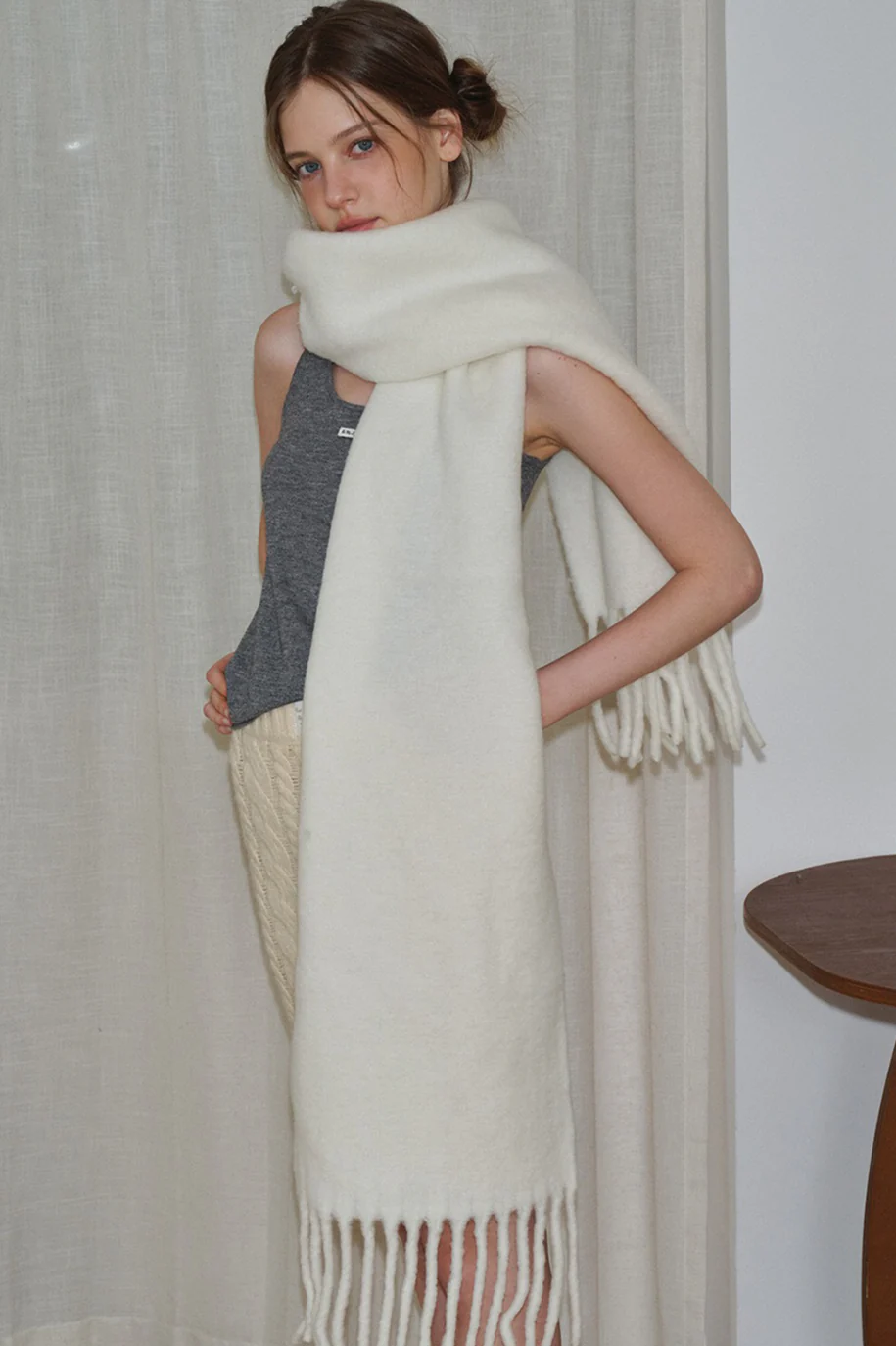Glacier Blue Solid Wool Blend Scarf - Image 5