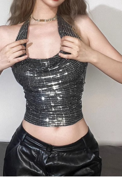 Glitter Backless Bustier Halter Top - Image 5