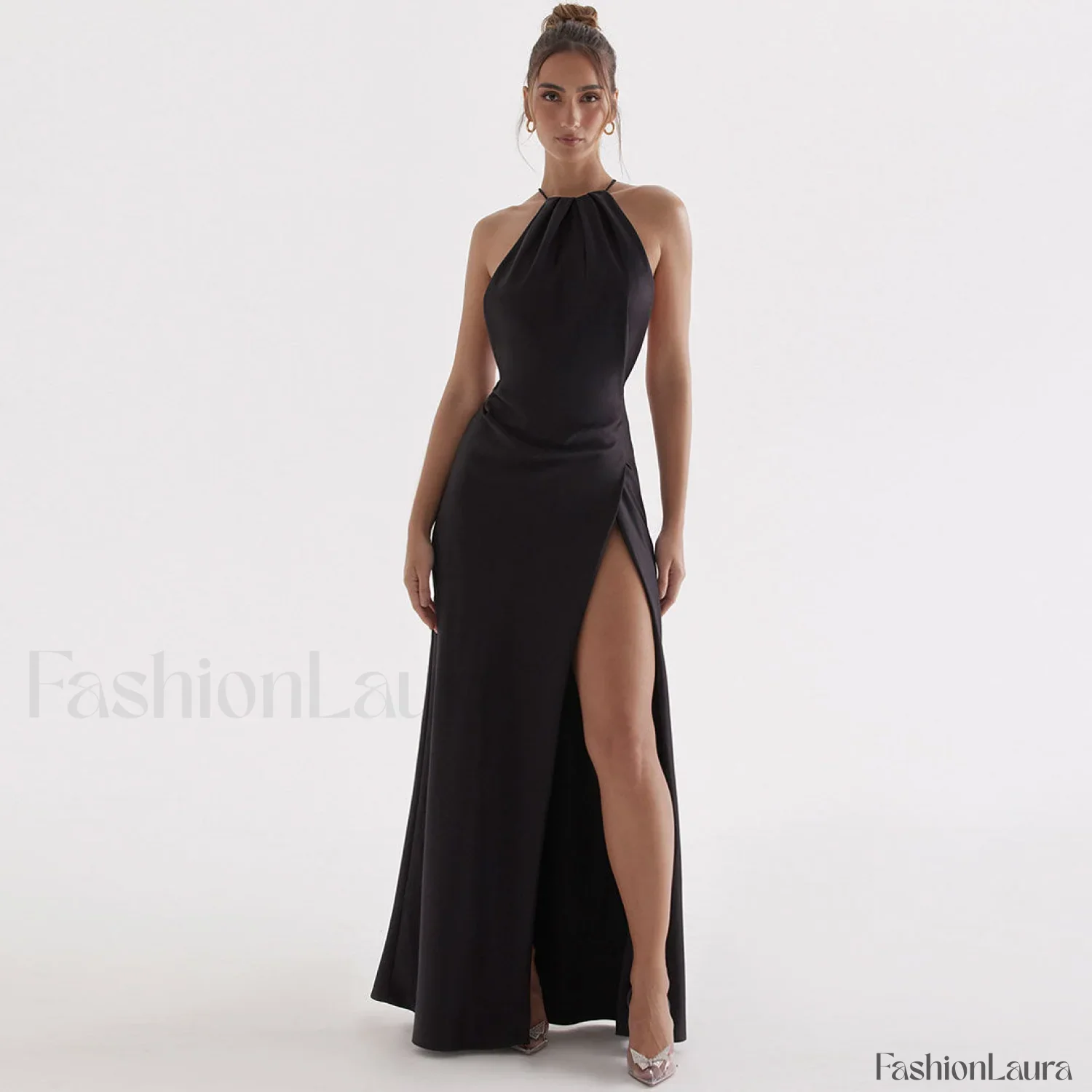 High Split Sleeveless Evening Maxi Dress - Black - Image 9