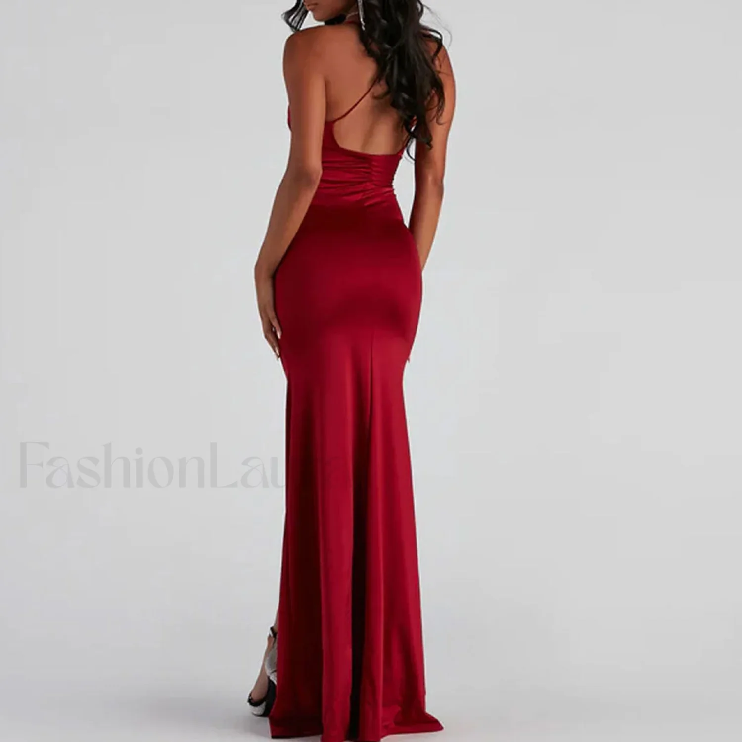 V High Slit Maxi Dress - Red - Image 4