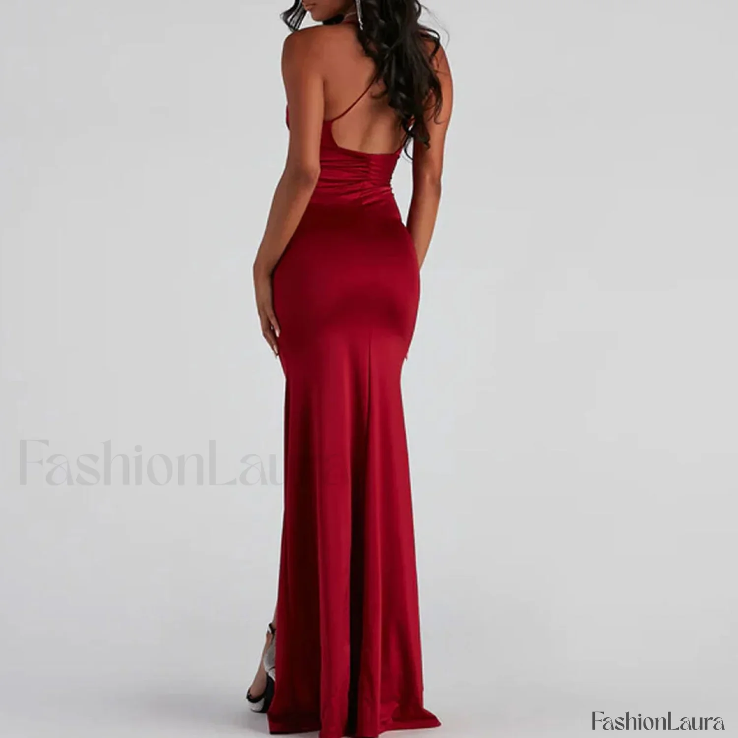 V High Slit Maxi Dress - Red - Image 7