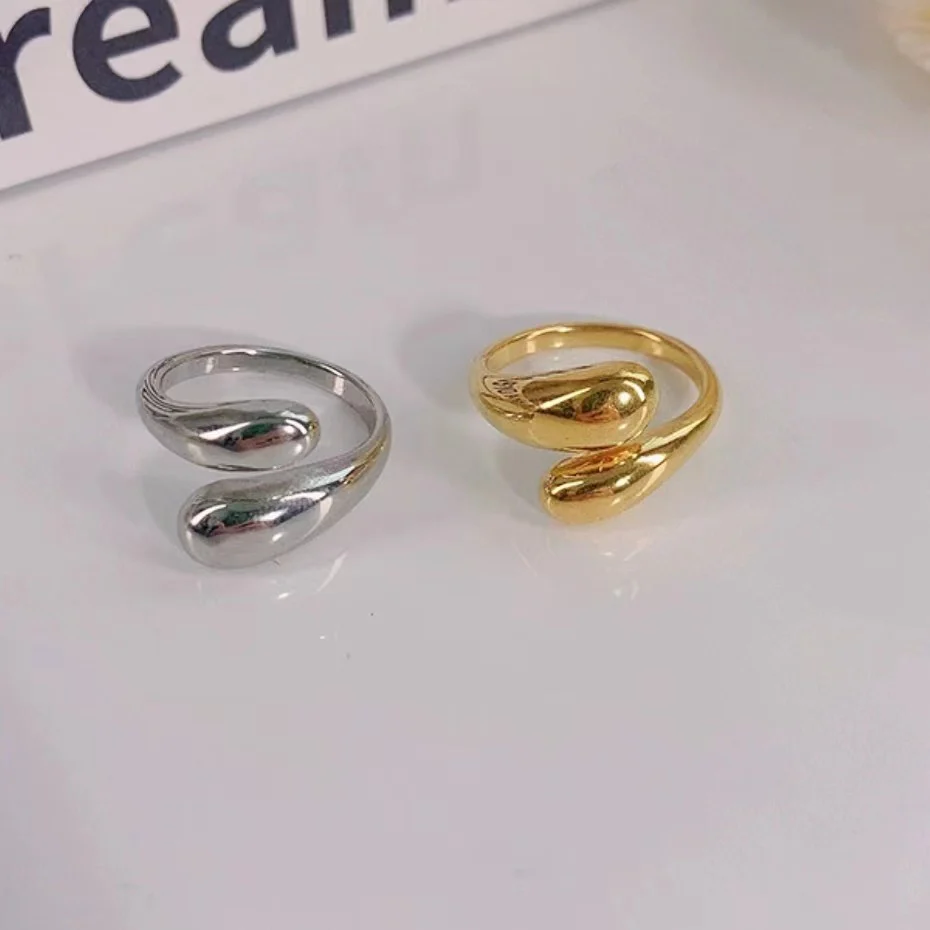 Glossy Teardrop Adjustable Open Wrap Ring - Image 2
