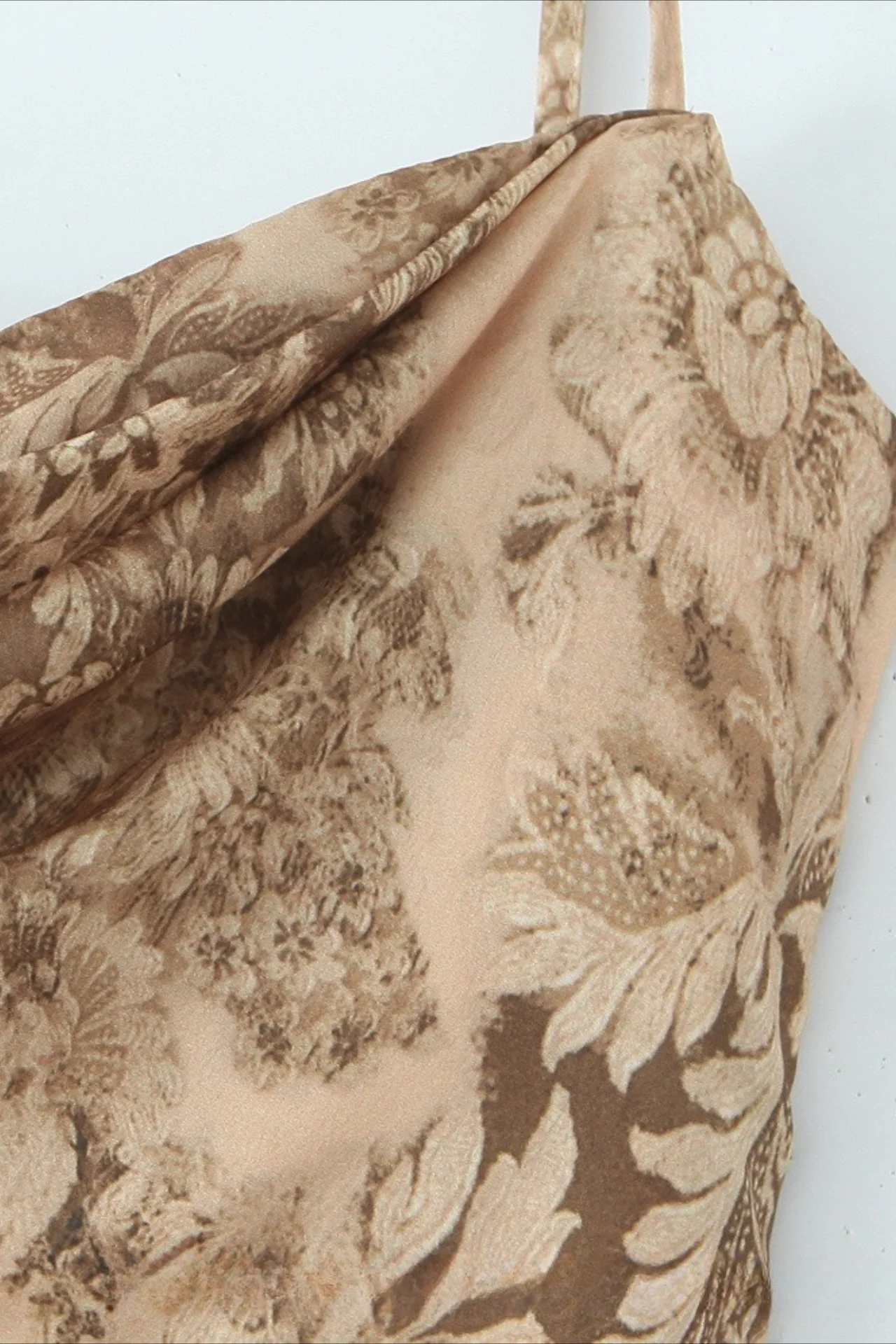 Gold Floral Print Satin Maxi Mermaid Prom Dress - Image 3