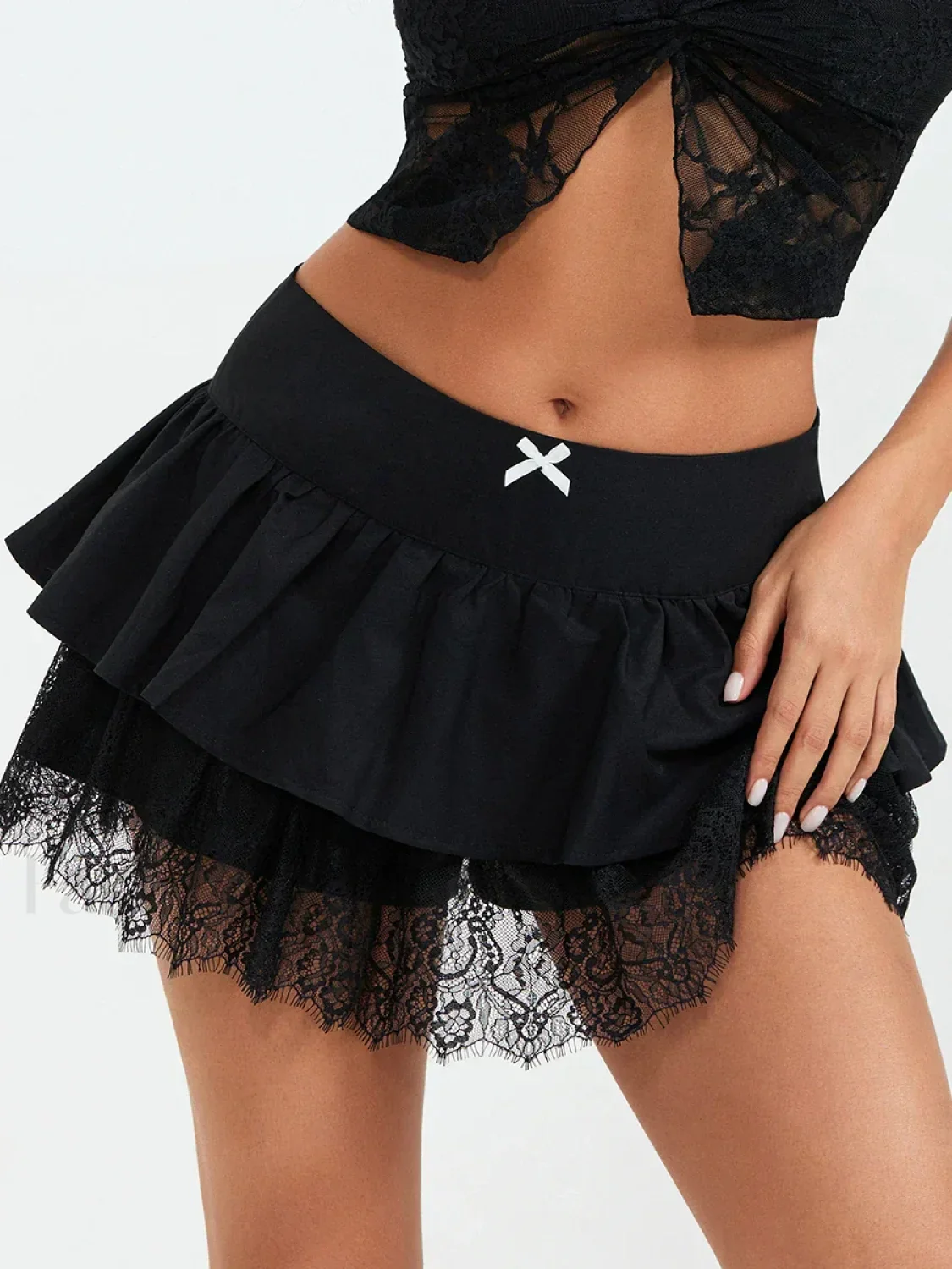 Goth Black Bow Trim A-line Skirt - Image 7