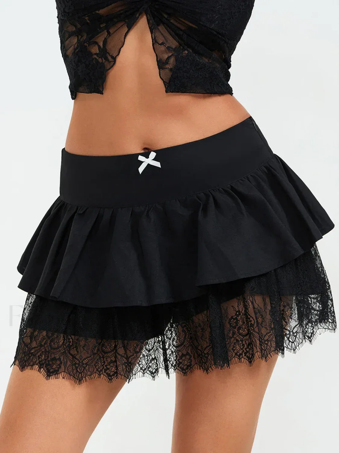 Goth Black Bow Trim A-line Skirt - Image 8