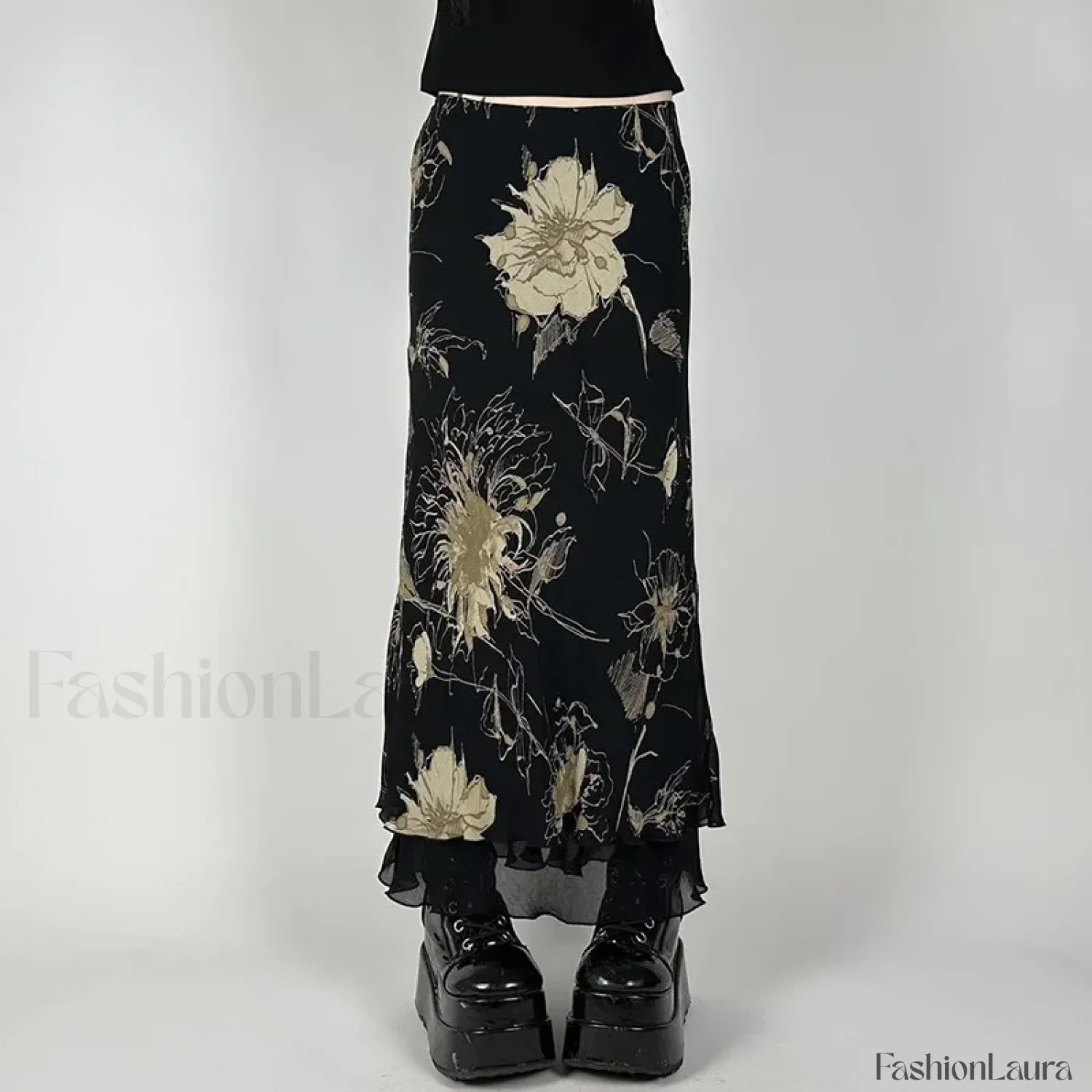 Goth Floral Double Layer Skirt - Image 11