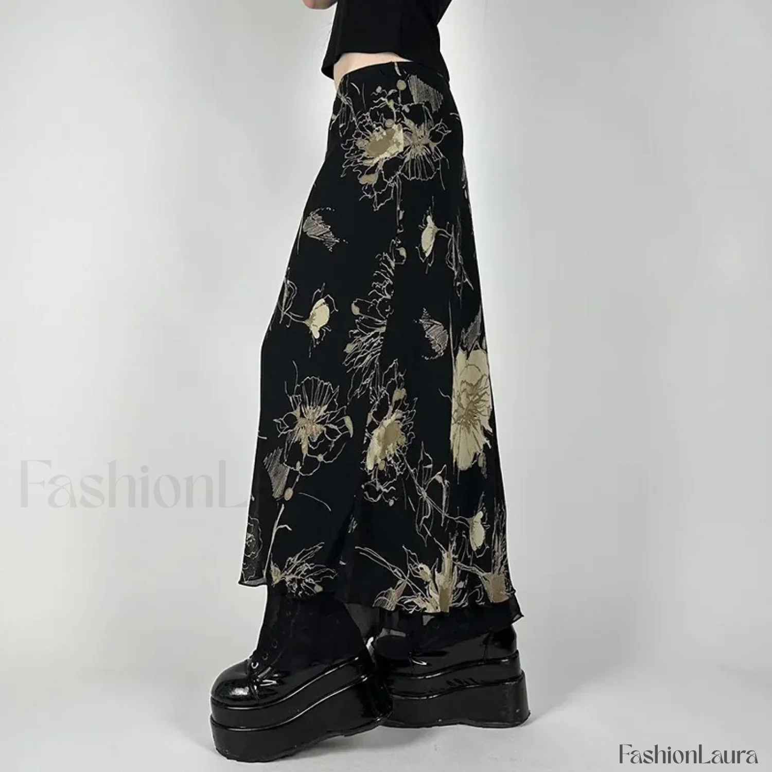 Goth Floral Double Layer Skirt - Image 12