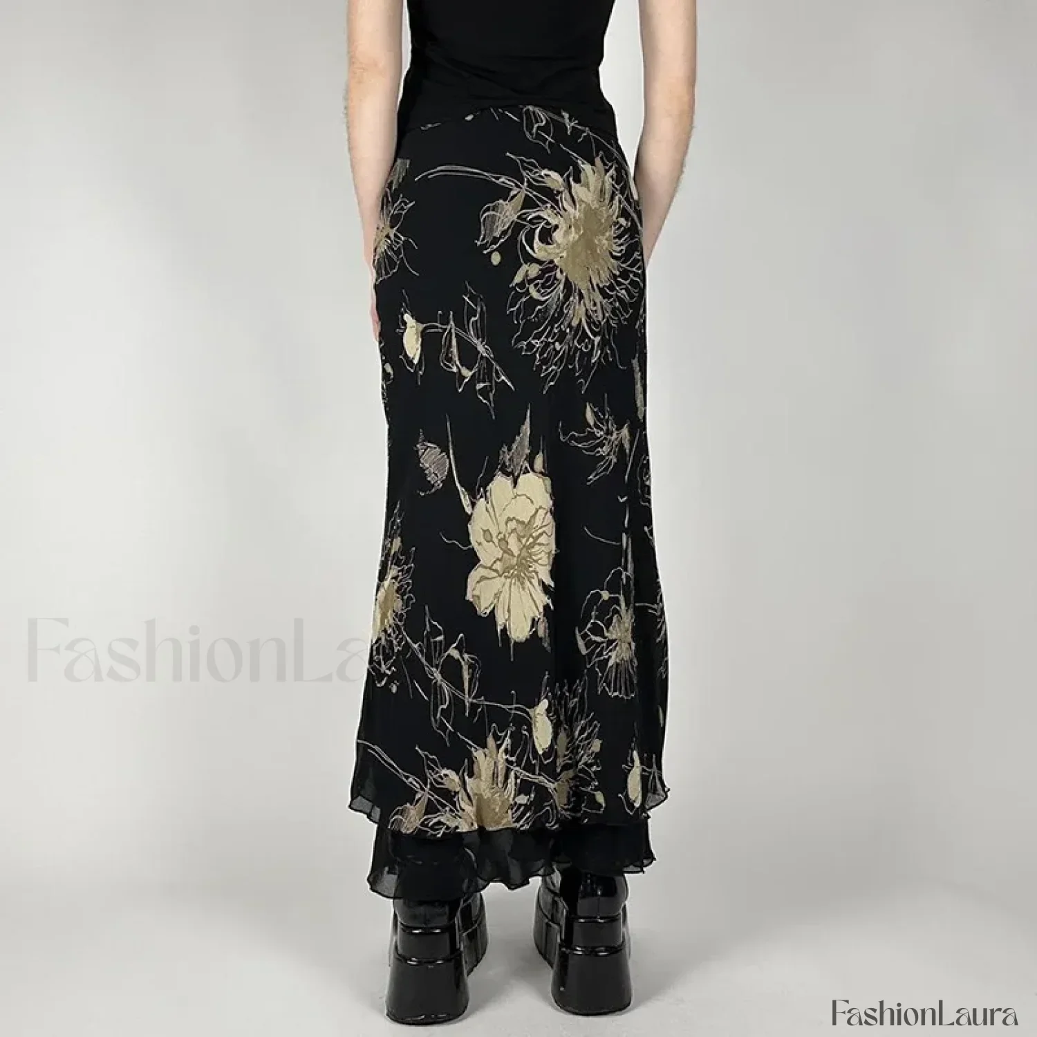 Goth Floral Double Layer Skirt - Image 14
