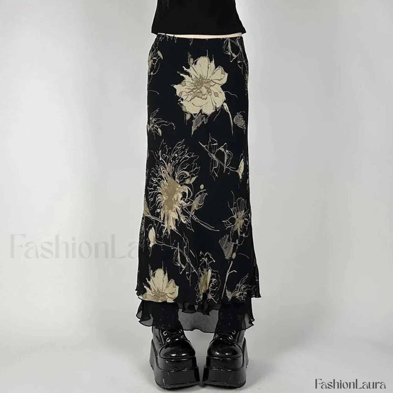 Goth Floral Double Layer Skirt - Image 15