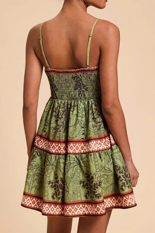 Green Printed Cami A Line Vacation Dress - Image 2