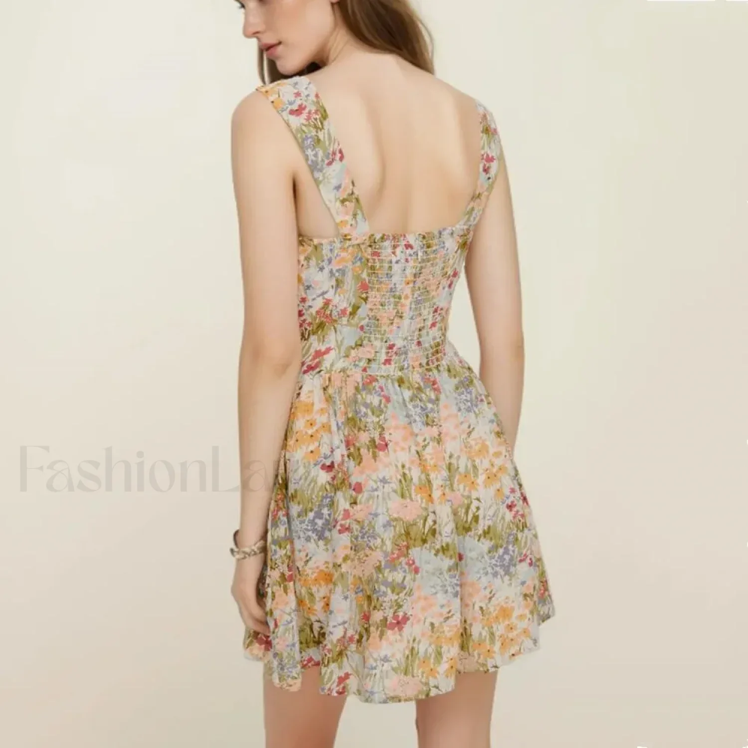 Green V-Neck A-Line Floral Dress - Image 3