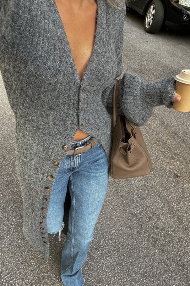 Grey Oversized Longline Knit Overcoat - Image 3