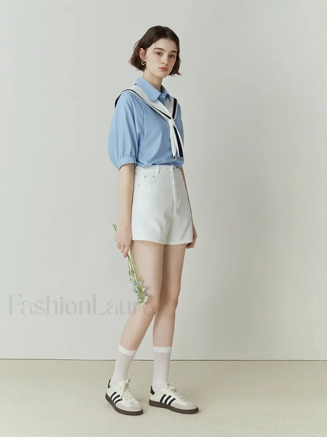 Half Sleeve Polo Neck Pocket Blouse - Image 11