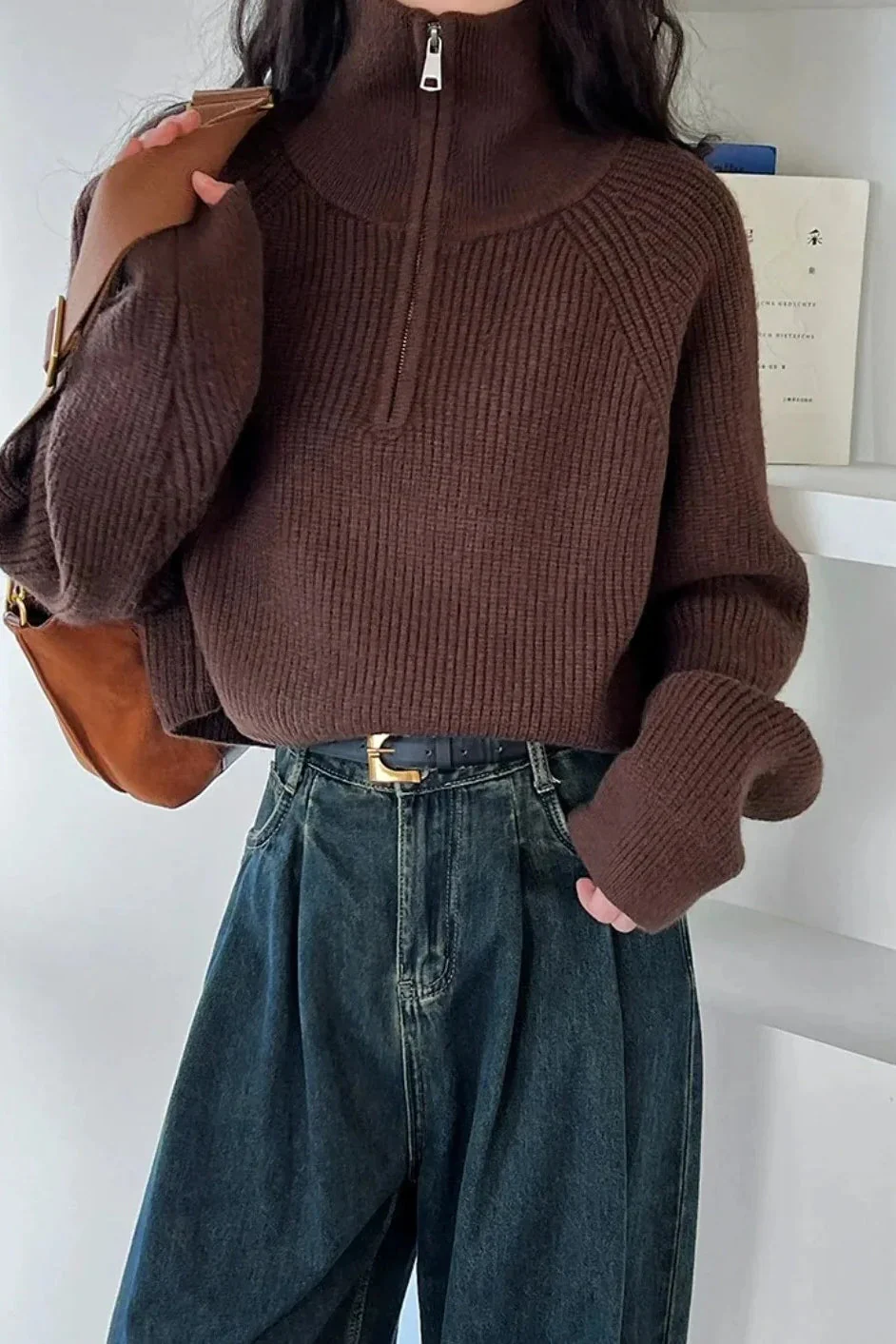 Half Zip Knit Turtleneck Sweater - Image 9