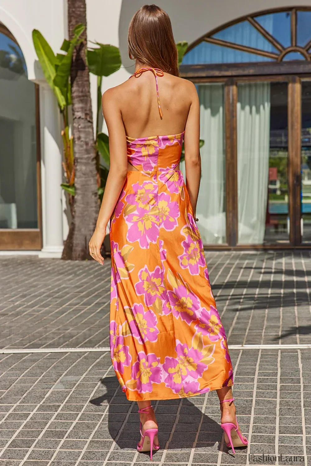 Halter Cut-Out Tie-Up Floral Dress - Image 25