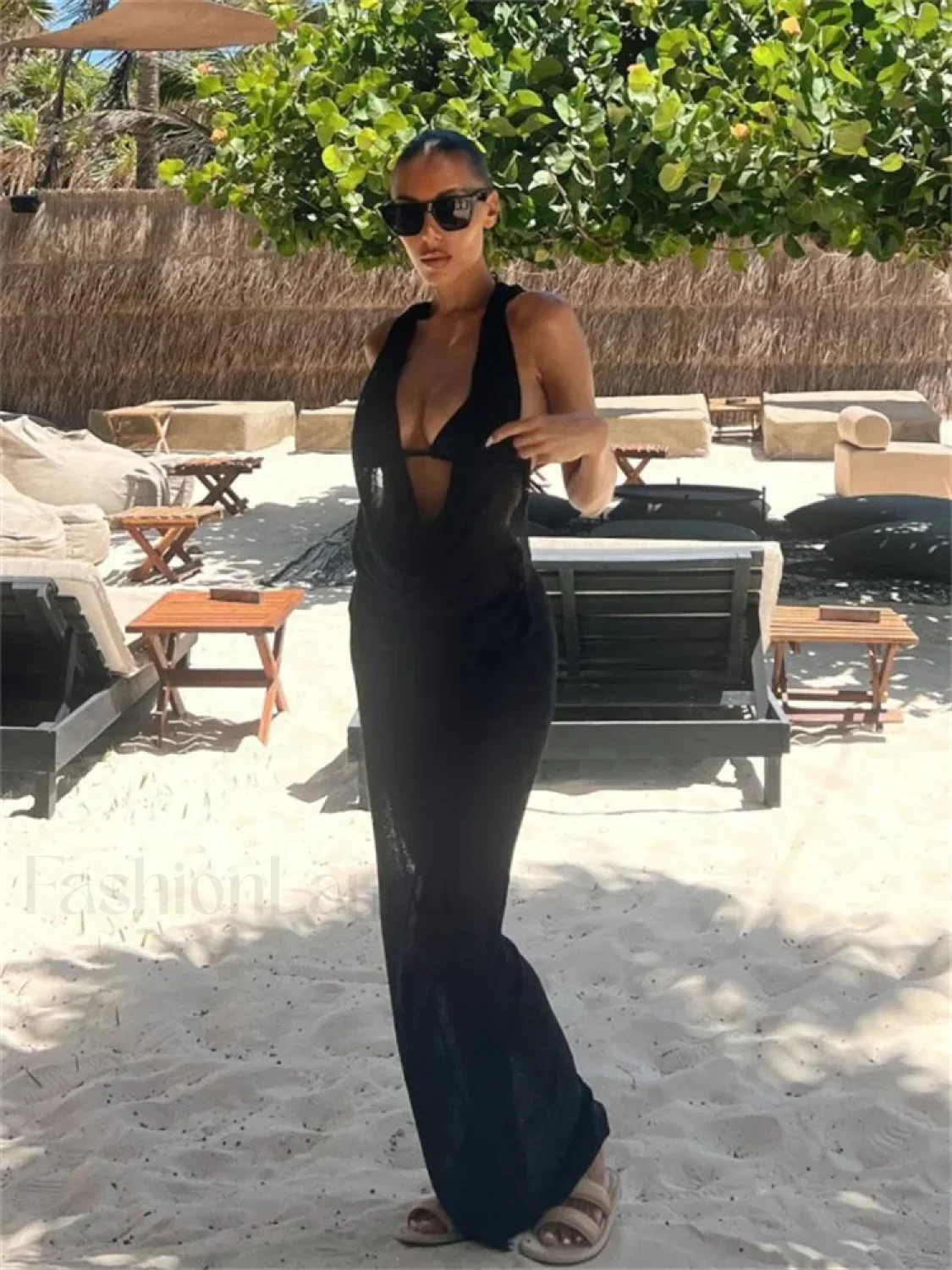 Halter Deep V Crochet Beach Cover Up - Image 3