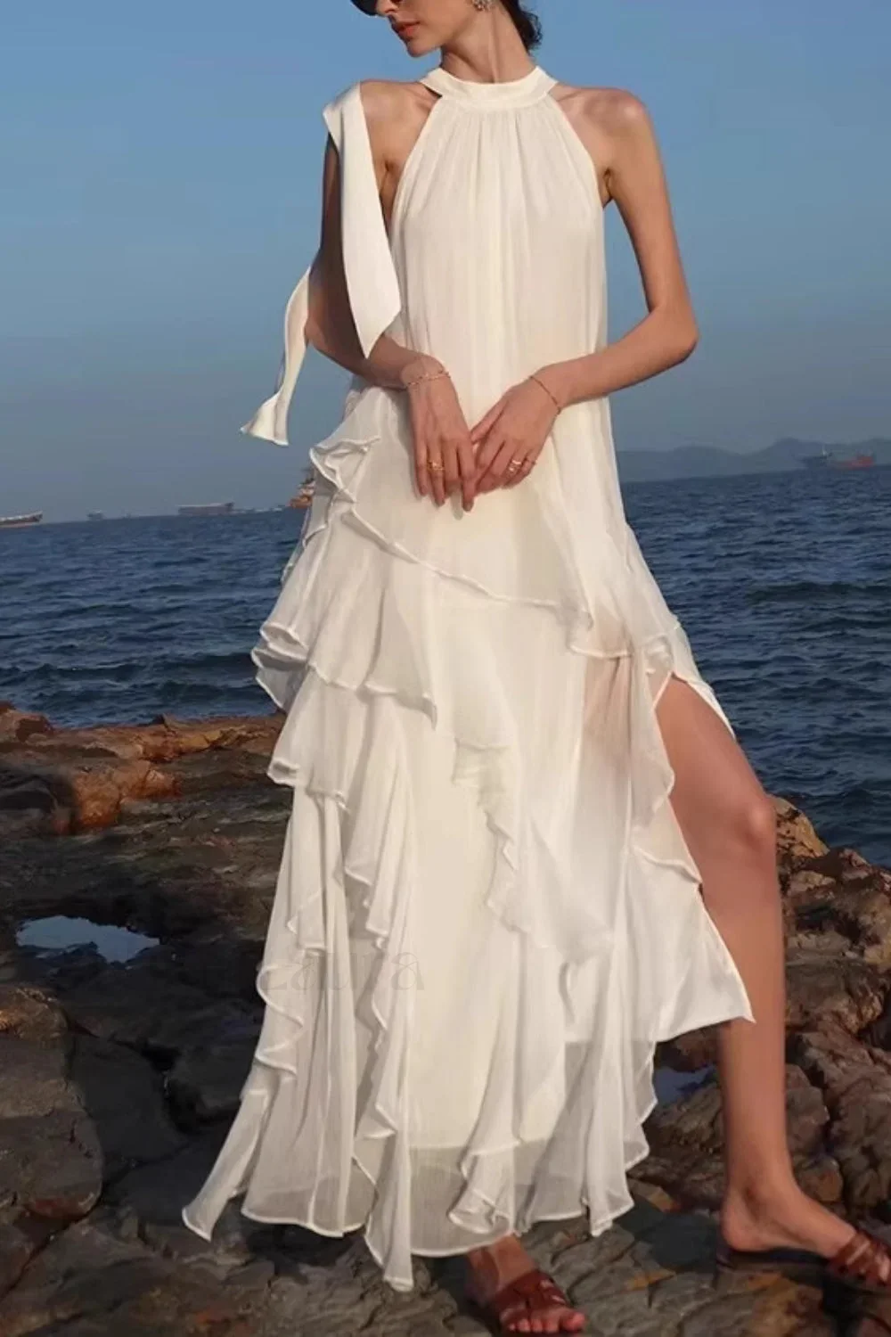 Halter Ruffled Vacation Maxi Dress