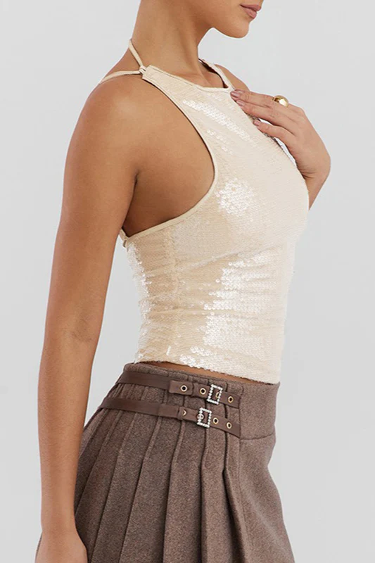 Halter Sequin Back Tie Tank Top - Image 6