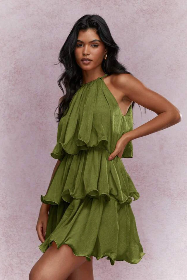 Halter Sleeveless Tiered Ruffle Vacation Dress - Image 5