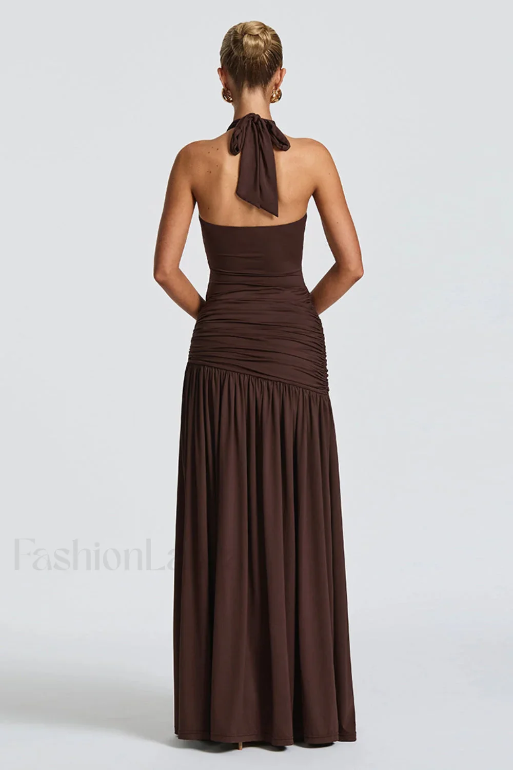 Halter Tie Backless Ruched Maxi Dress - Image 8