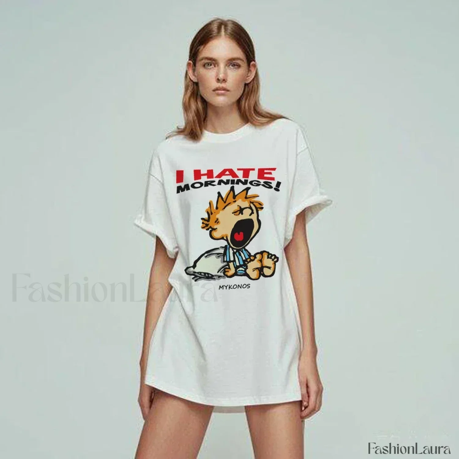 Hate Morning Cartoon Harajuku Loose Casual T-Shirt - Image 12