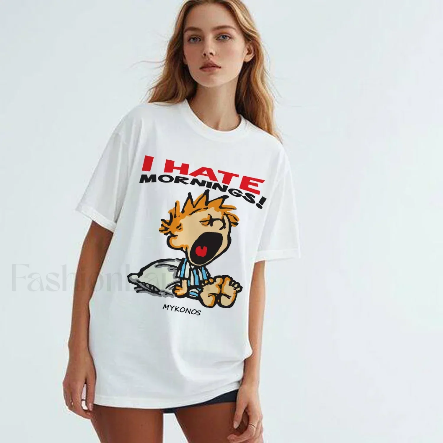 Hate Morning Cartoon Harajuku Loose Casual T-Shirt - Image 6
