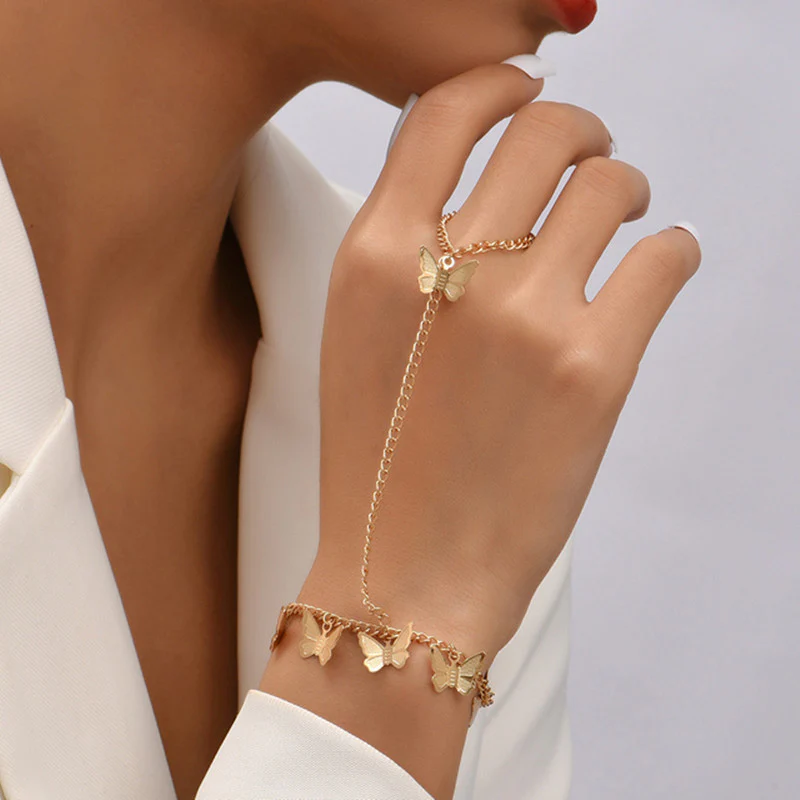 Heart Charm Hand Back Chain Finger Bracelet - Image 2