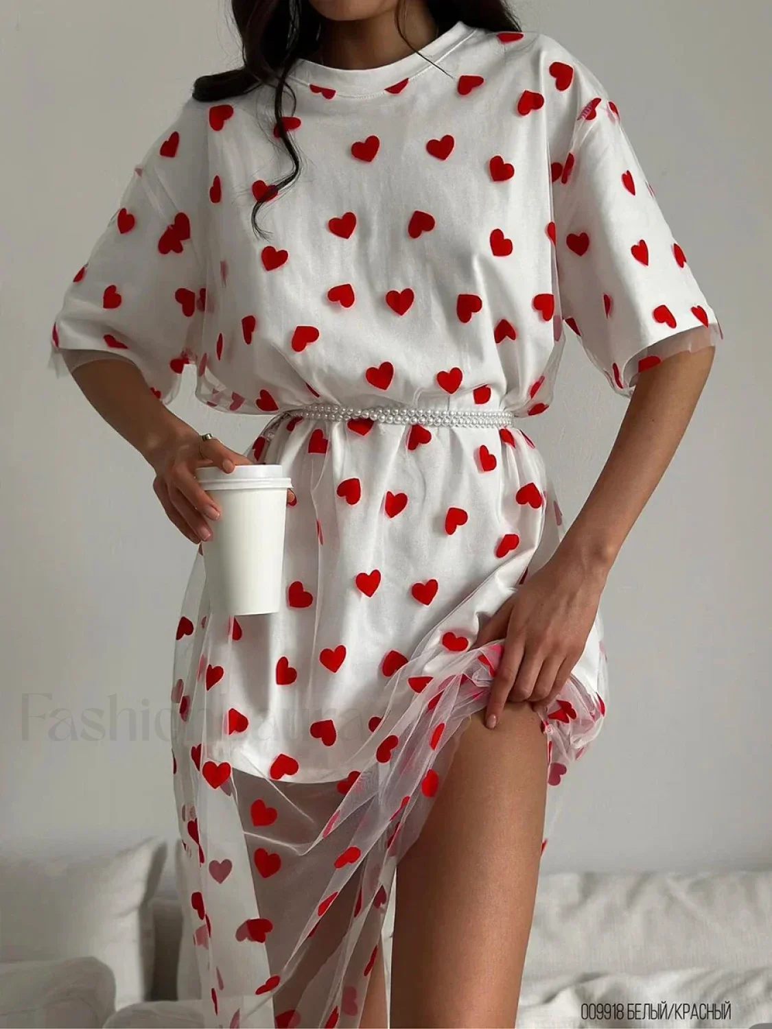 Heart Mesh Patchwork Cotton T-Shirt - Image 15