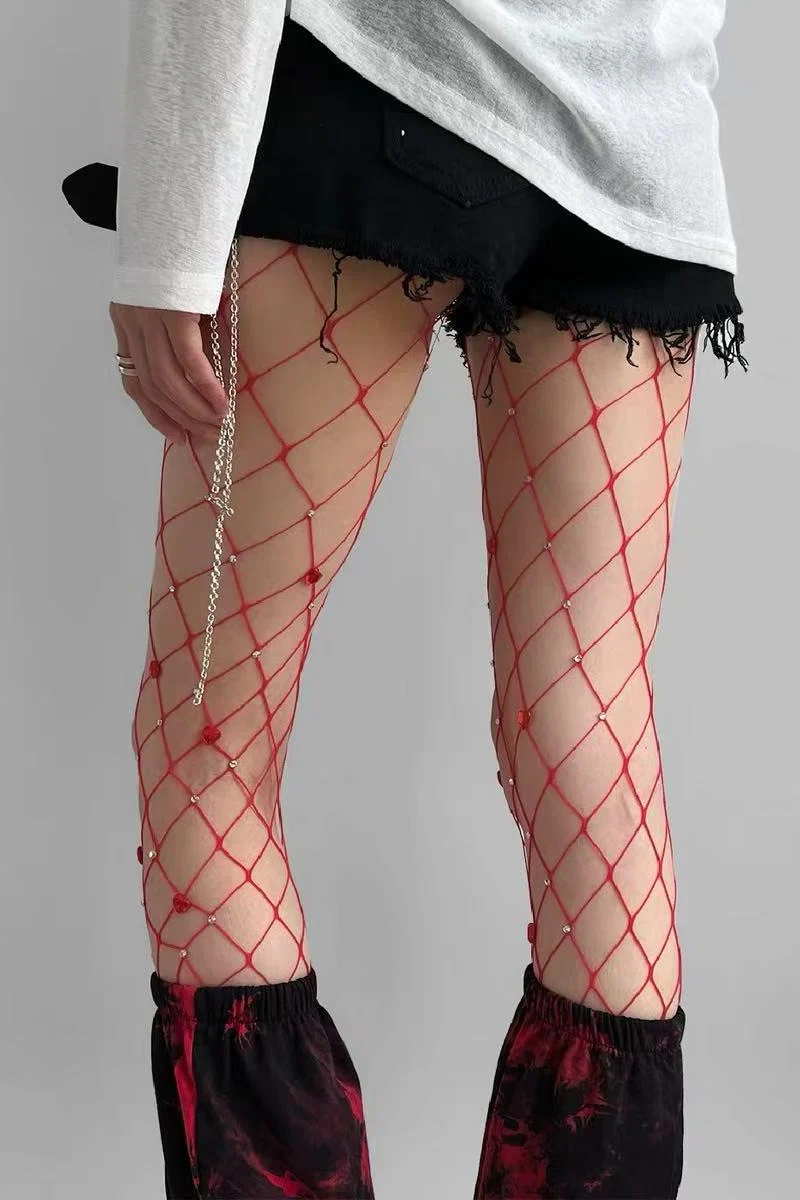 Heart Rhinestone Sparkle Mesh Tights - Image 2