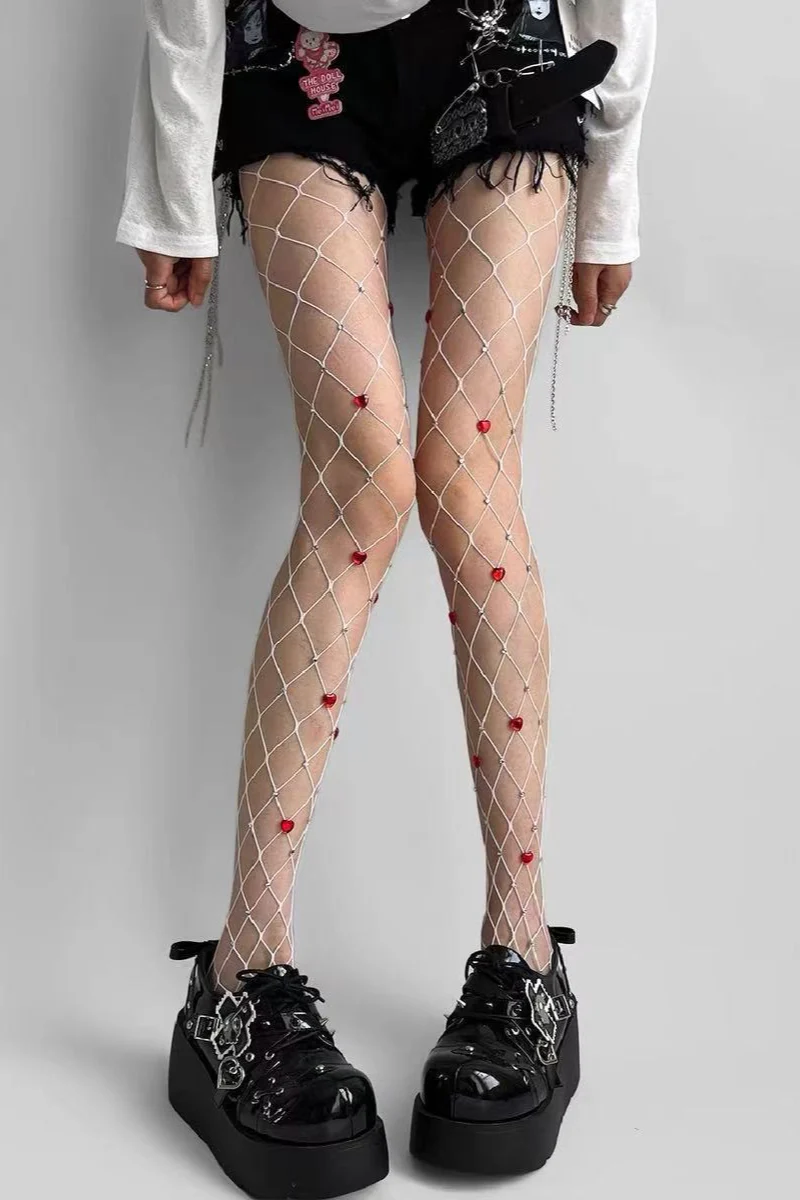 Heart Rhinestone Sparkle Mesh Tights - Image 3