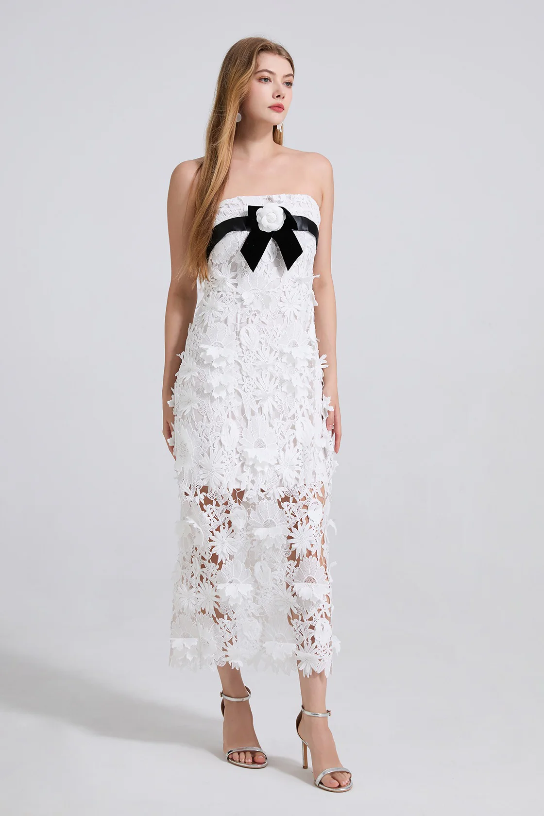 Heavy Lace 3D Embroidery Strapless Camellia Prom Dress - Image 5
