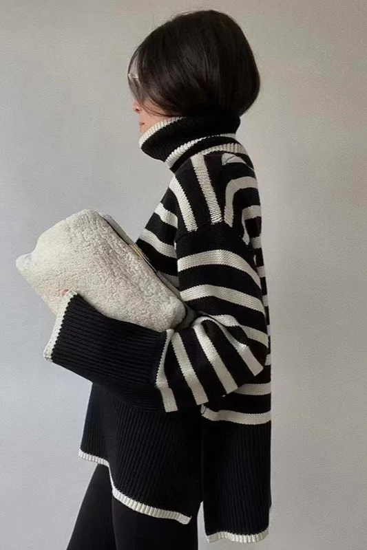 Heavyweight High Neck Striped Sweater