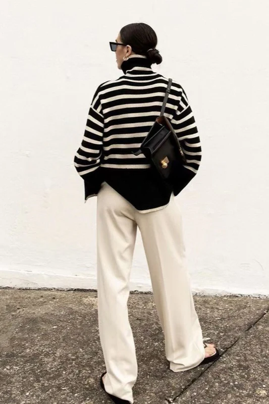 Heavyweight High Neck Striped Sweater - Image 2