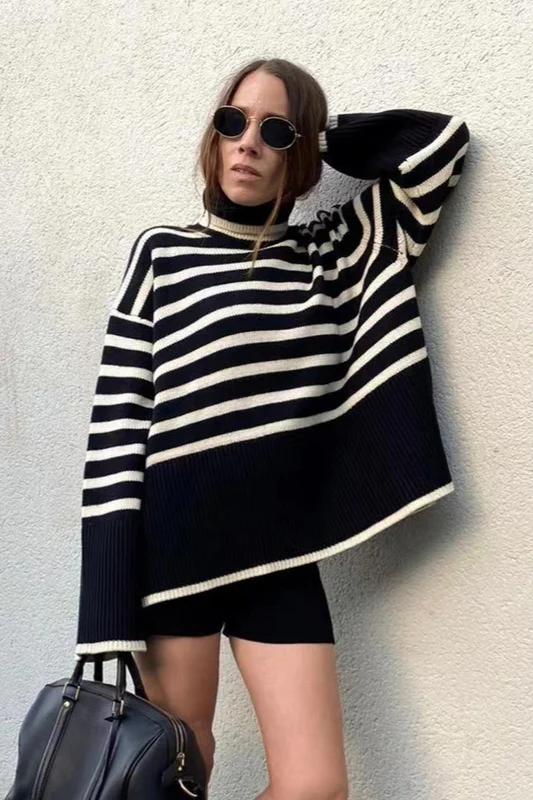 Heavyweight High Neck Striped Sweater - Image 3