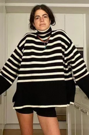 Heavyweight High Neck Striped Sweater - Image 4