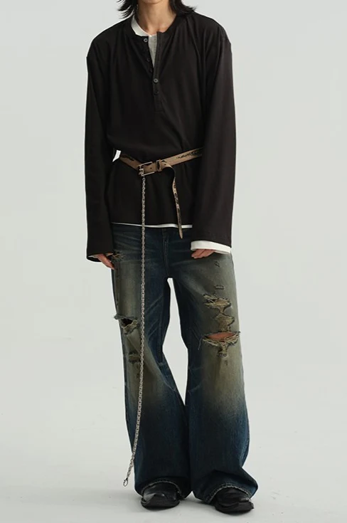 Henley Neck Soft Comfortable Long Sleeve Tee - Image 2