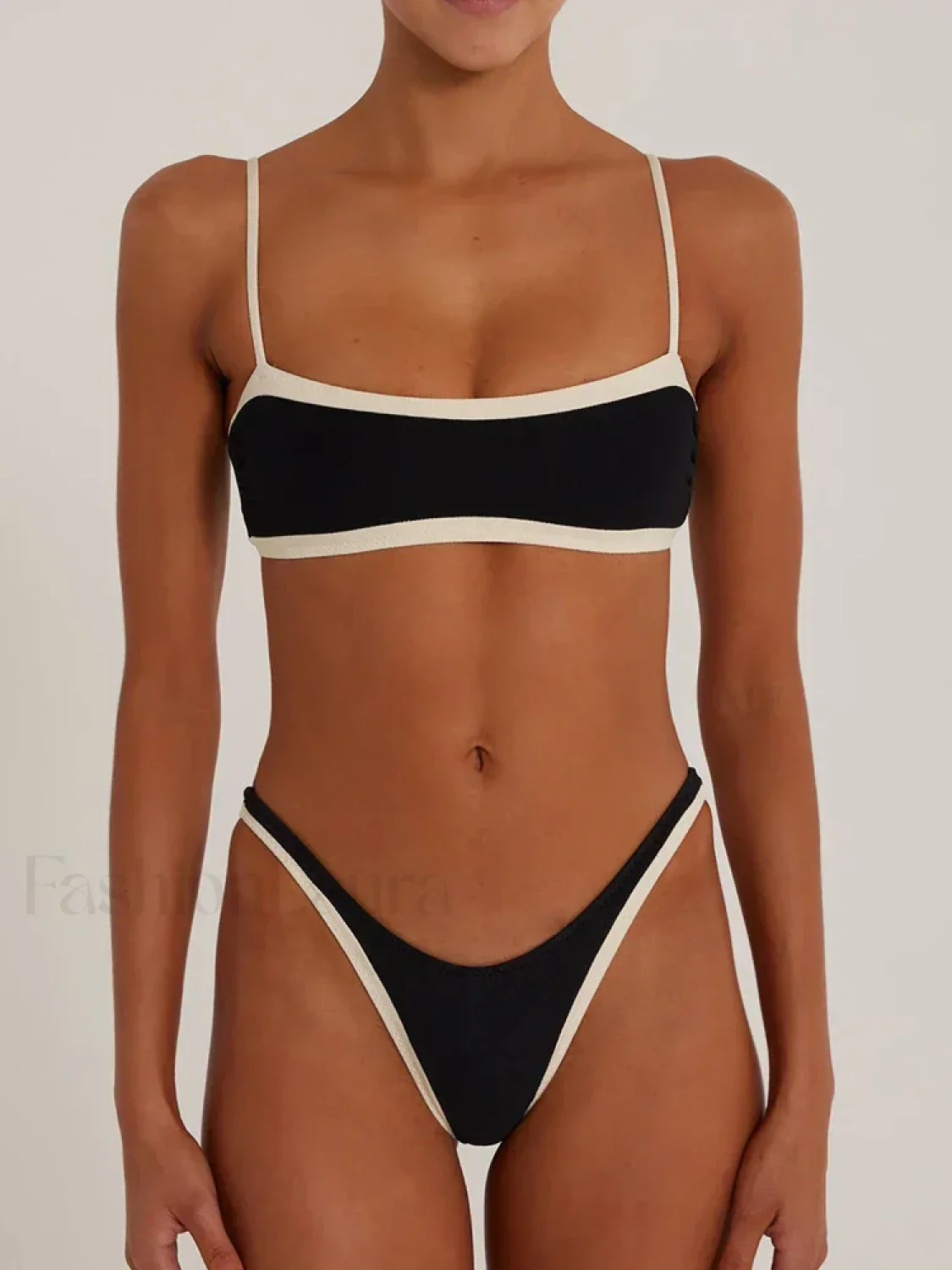 High Cut Solid Color Bikini Set - Image 3