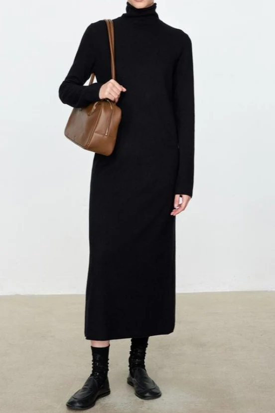 High Neck Flocked Slouchy Knit Dress - Image 11