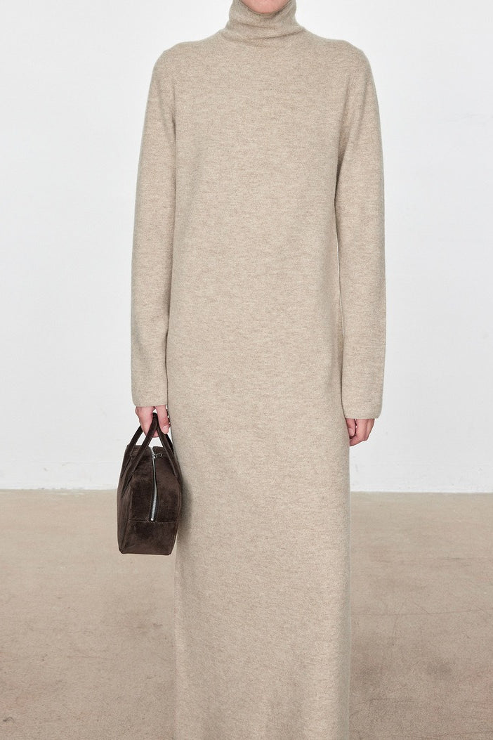 High Neck Flocked Slouchy Knit Dress - Image 13