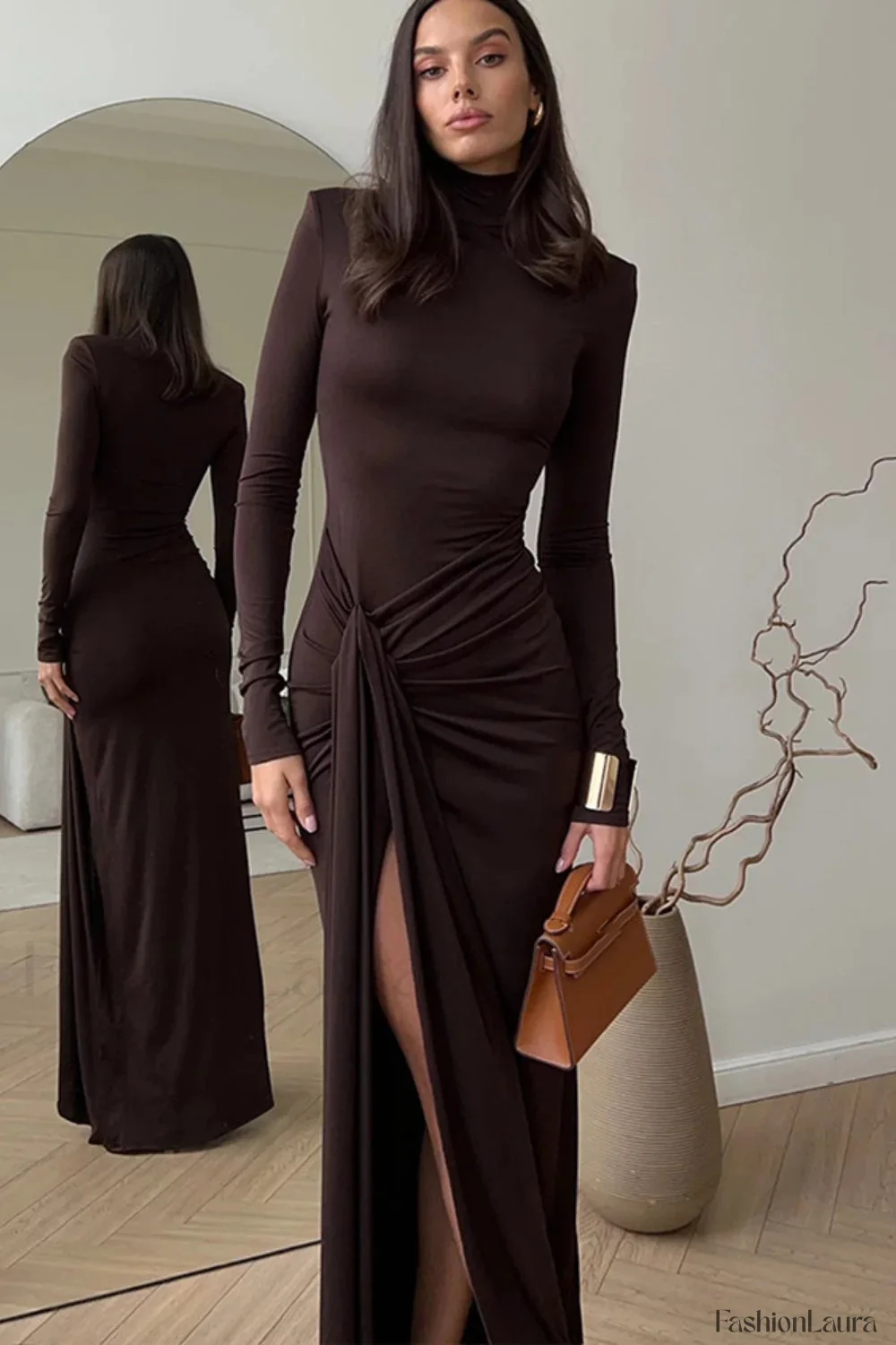 High Neck Patchwork Tie Maxi Dress - Image 36