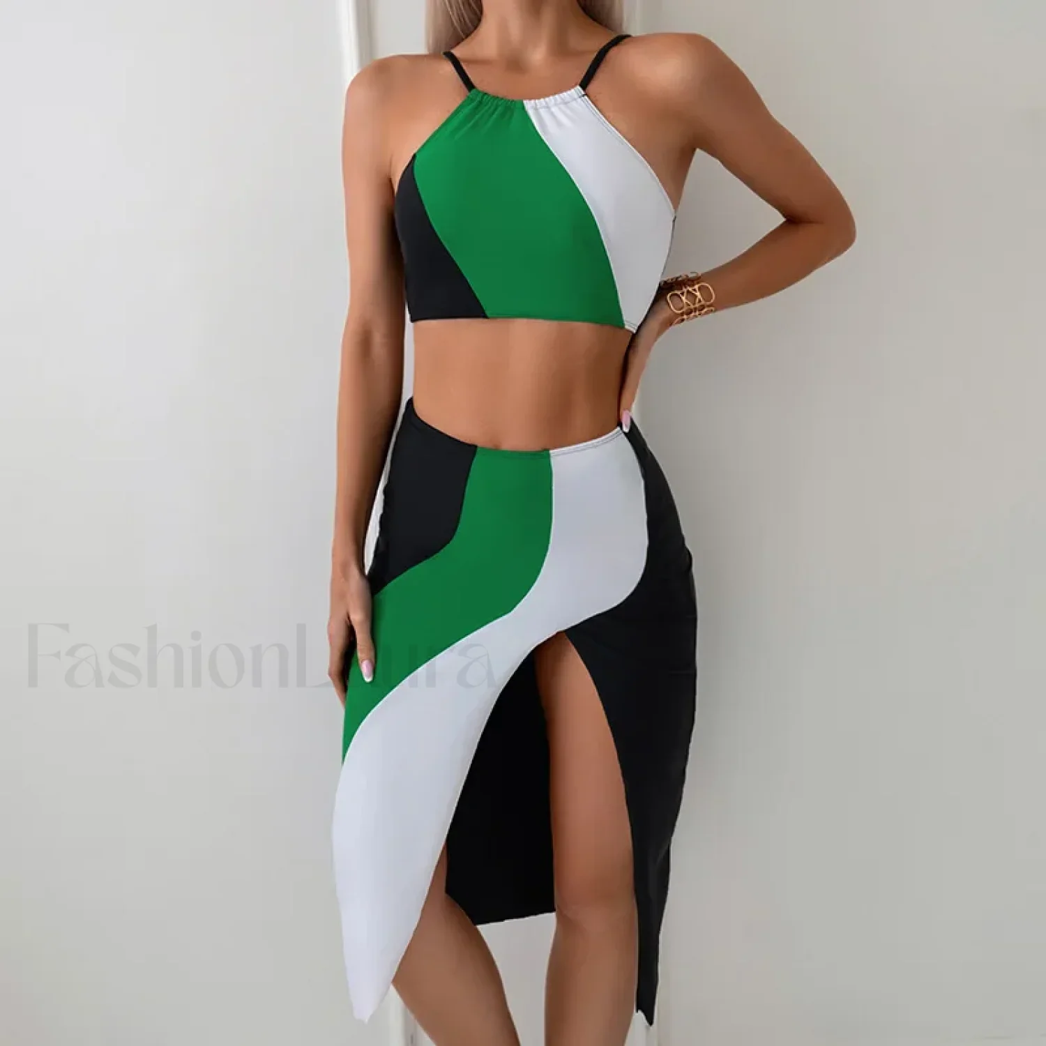 High-Neck Pink Sarong Three Piece Set - Image 3