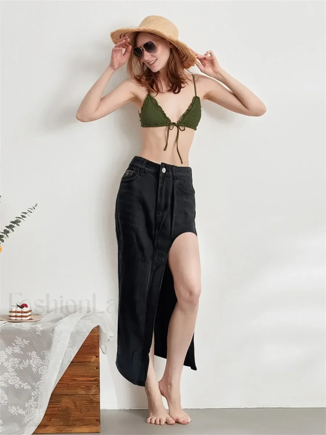 High Split Denim Pencil Skirt - Image 7