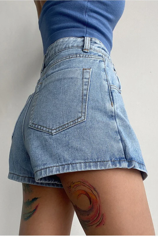High Waist A Line Denim Skort - Image 2