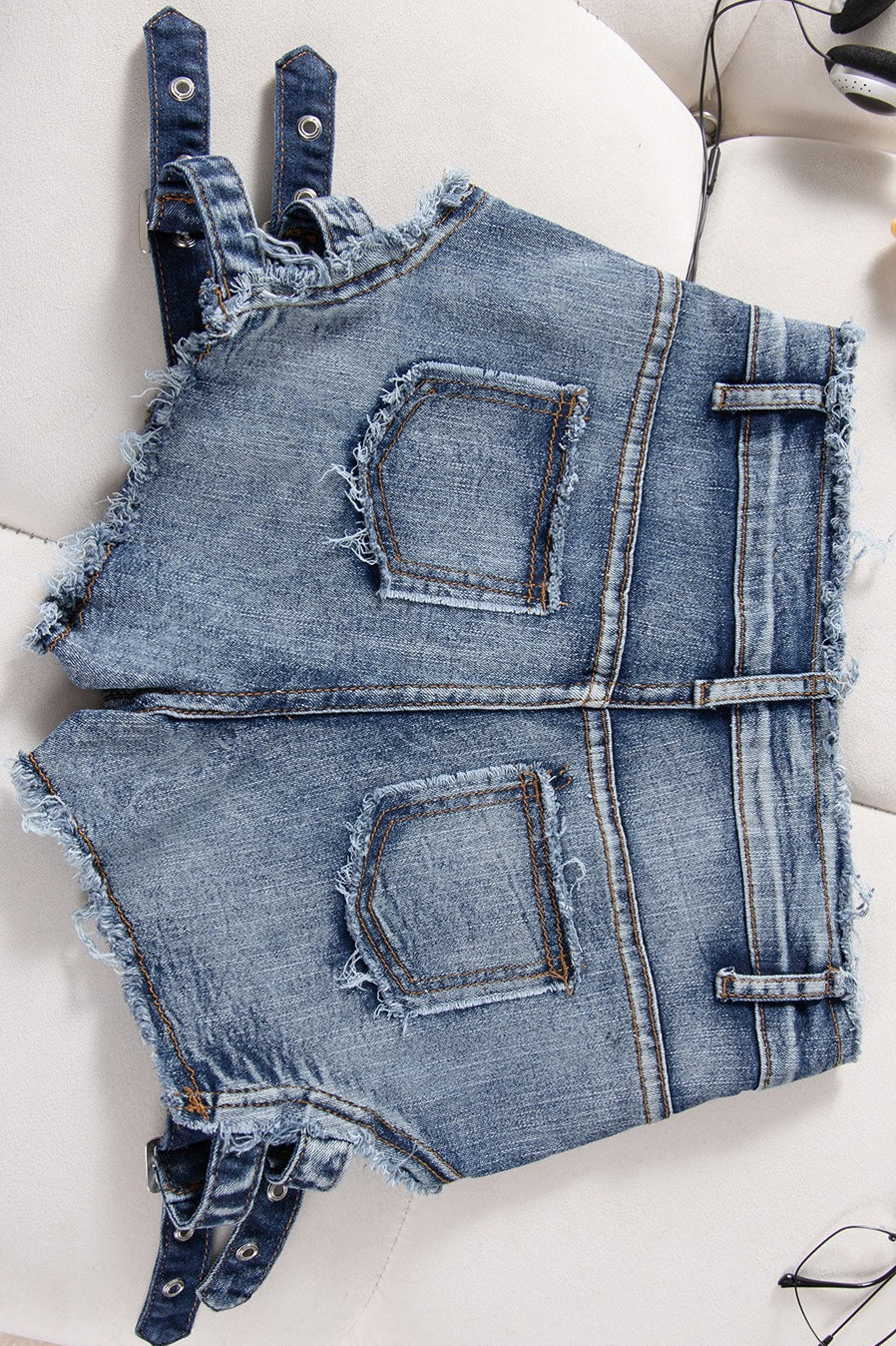 High Waist Distressed Slim Fit Denim Shorts - Image 8