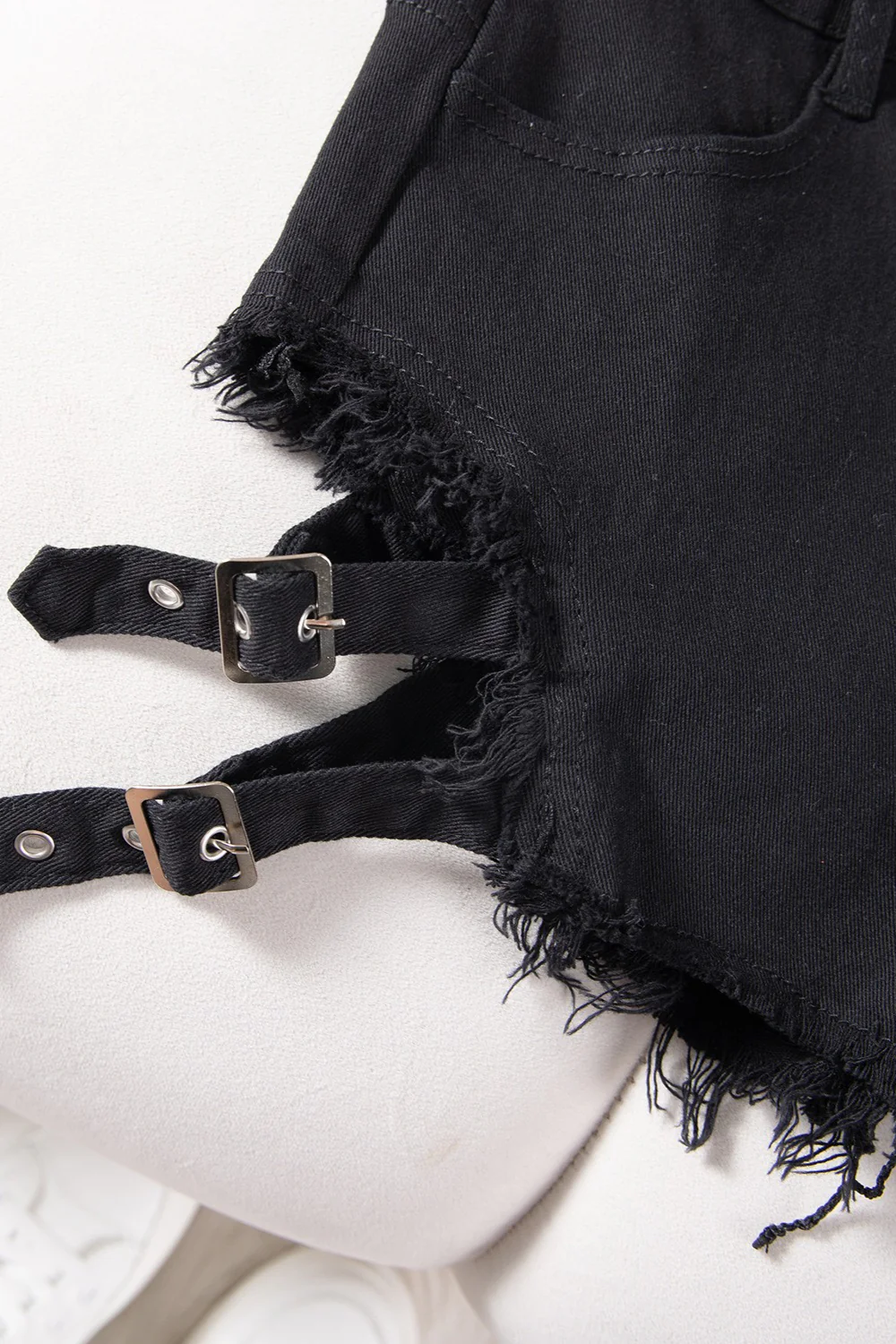 High Waist Distressed Slim Fit Denim Shorts - Image 9